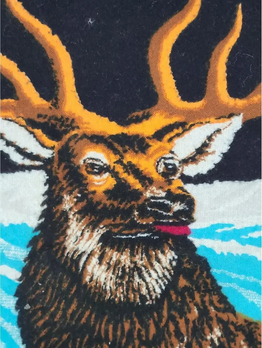Vtg Velvet Tapestry Nature Deer Buck Scene Cotton Wall Art 39x58” Retro Home Dec